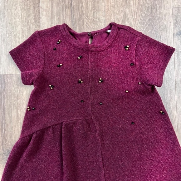 Zara Maroon Sweater Dress with Beads Sz S - Picture 2 of 8